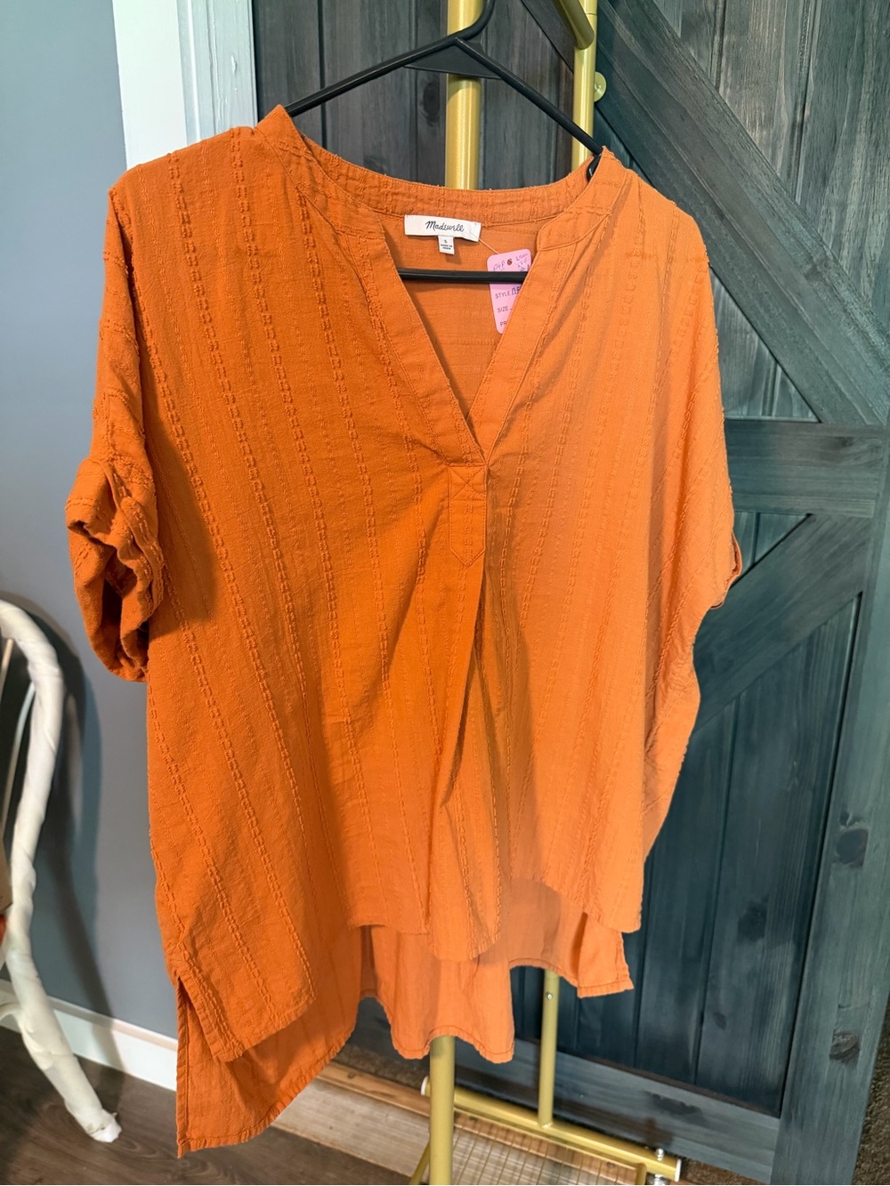 Madewell Mulled Cider Lakeline Popover V-Neck Textured Shirt